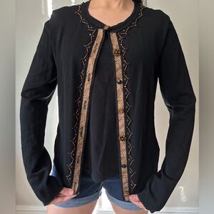 Y2K Cottagecore Black Boho Embroidered Beaded Fairycore Whimsical Cardigan Large